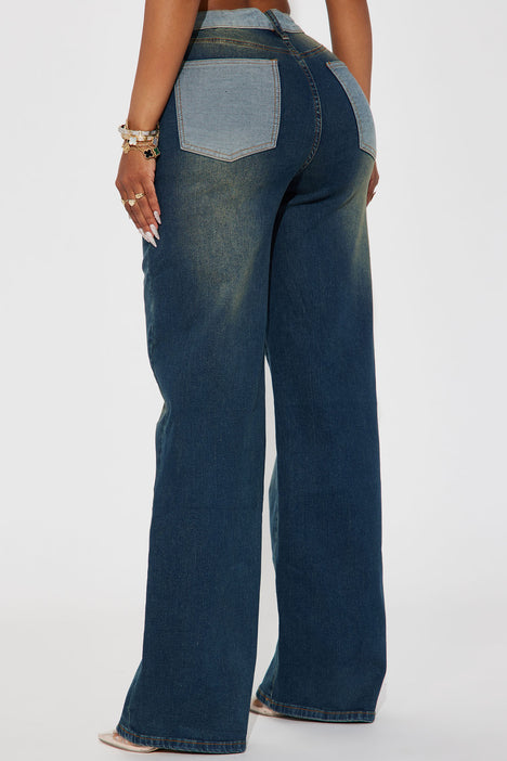 Wherever Whenever Non Stretch Tinted Wide Leg Cargo Jean - Dark Wash, Fashion Nova, Jeans