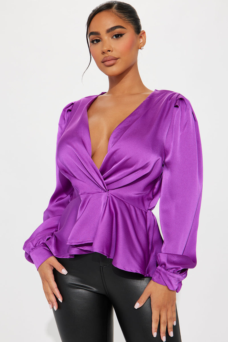 Linda Satin Blouse Top Purple Fashion Nova Shirts And Blouses Fashion Nova 