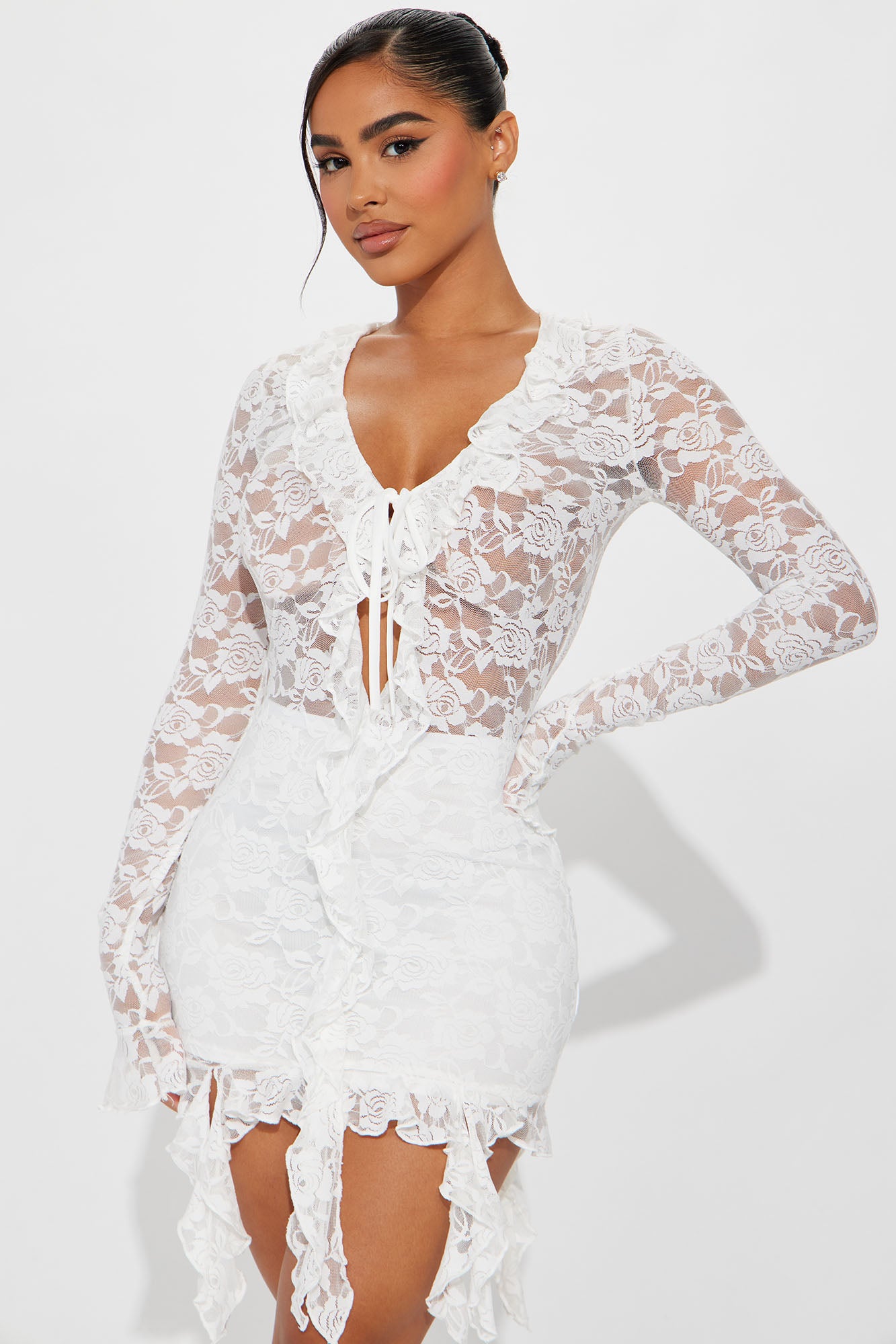 Mollie Lace Mini Dress - White, Fashion Nova, Dresses