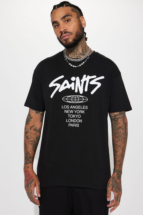 Saints Tour Short Sleeve Tee - Black, Fashion Nova, Mens Graphic Tees