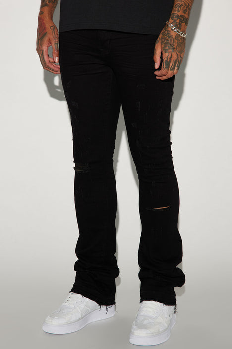 Walk With It Stacked Skinny Flare Jeans - Black, Fashion Nova, Mens Jeans