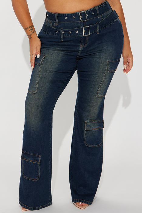 Lesson Learned Y2K Mid Rise Belted Flare Jeans - Dark Wash, Fashion Nova,  Jeans