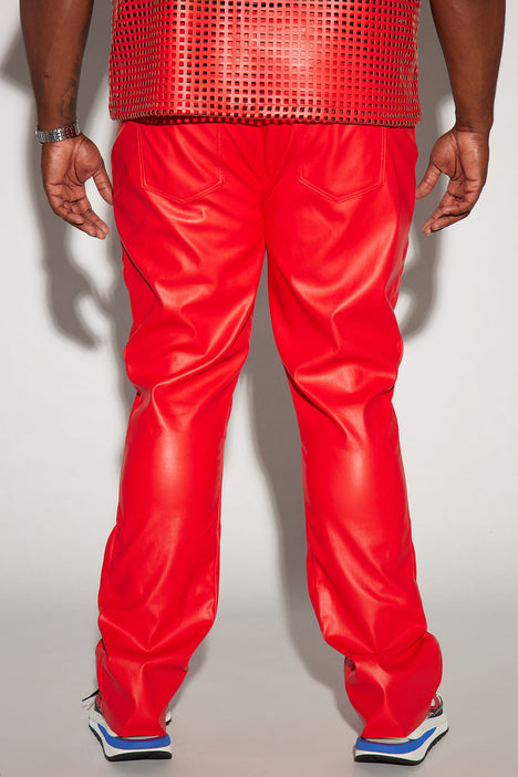 Upscale Faux Leather Flare Pants - Red