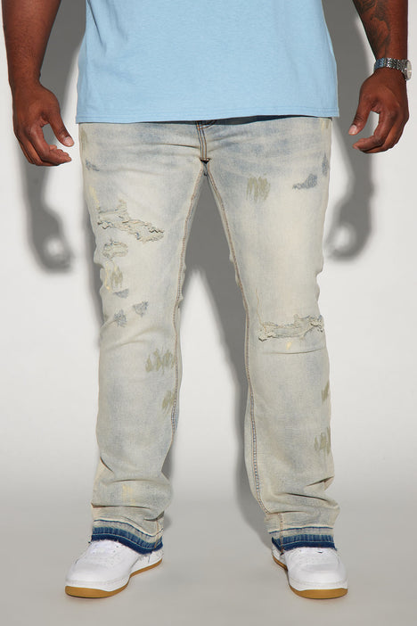 Through It Ripped Skinny Flared Jeans - Vintage Blue Wash