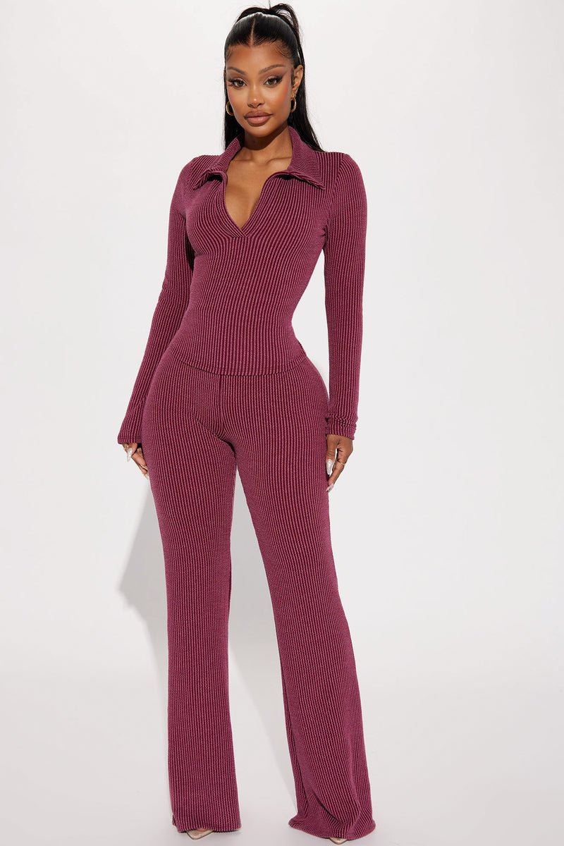 Josie Ribbed Long Sleeve Set - Burgundy | Fashion Nova, Matching Sets ...