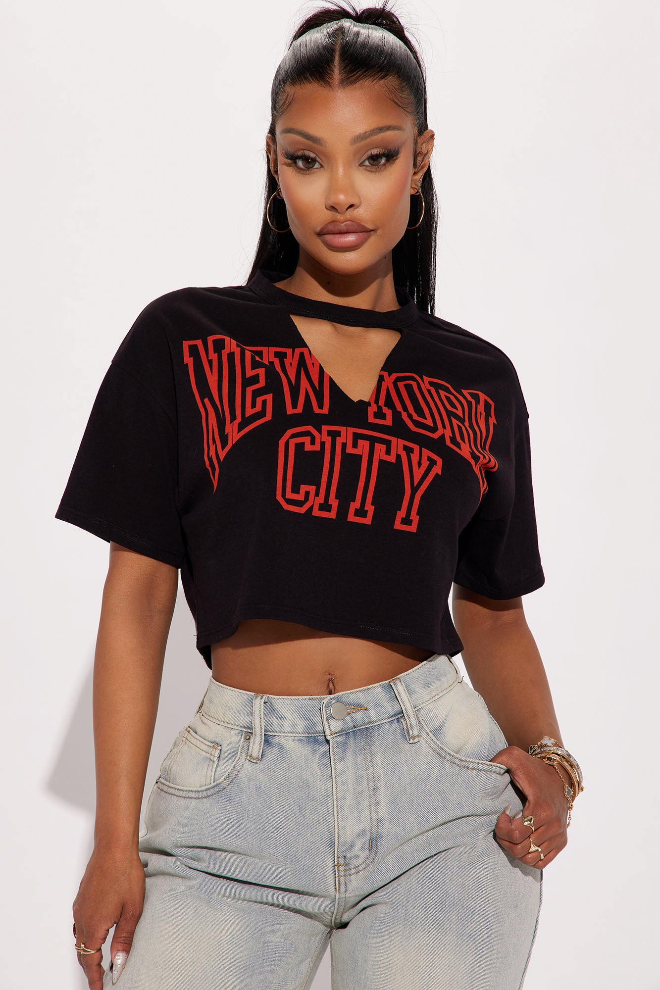 Women's New York Girl T-Shirt in Black/Orange Size Large by Fashion Nova