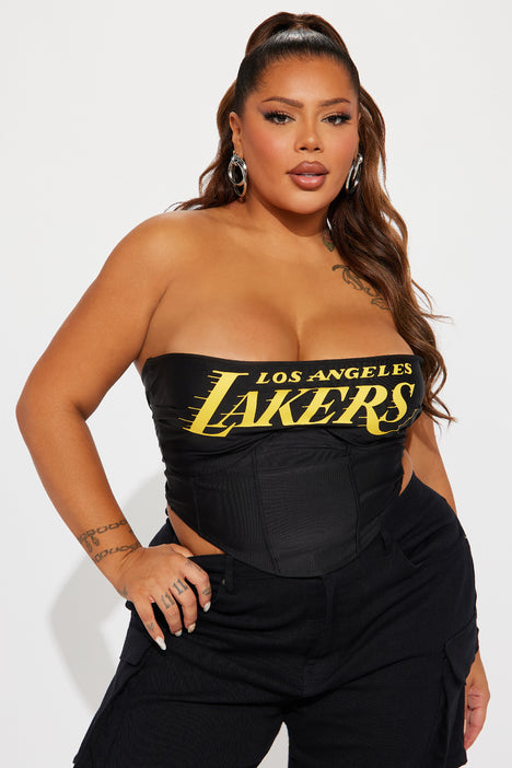 Lakers Button Down Fashion Top - Black/combo, Fashion Nova, Screens Tops  and Bottoms