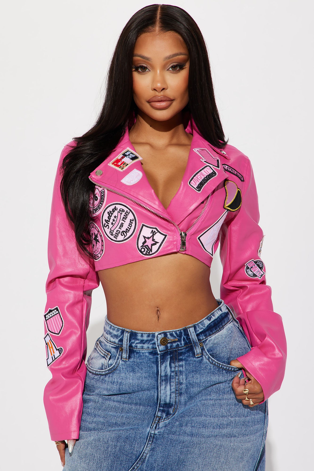 Women's Hot Pink Faux Leather Moto Jacket