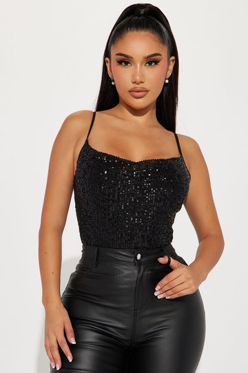Party Goes On Sequin Corset Top - Black