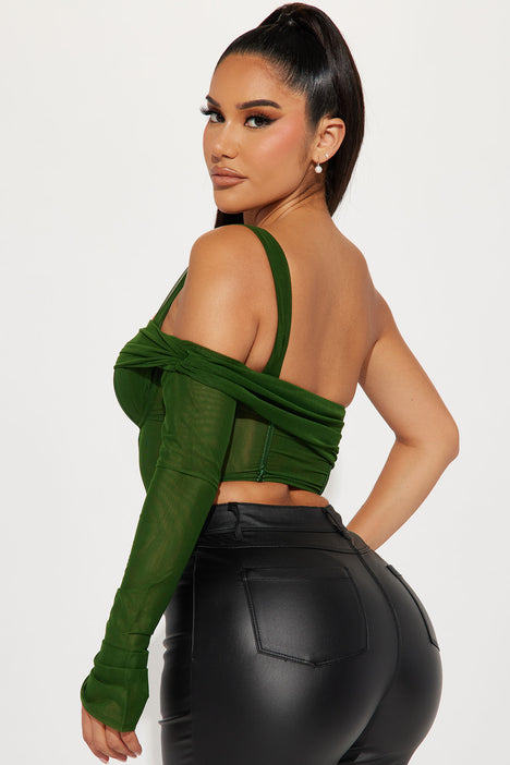 Cutting Edge Off The Shoulder Corset Top - Olive, Fashion Nova, Sweaters