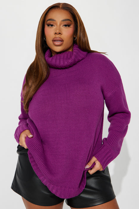 Entyinea Womens Casual Sweaters Drop Shoulder Midweight Print Sweater  Purple XL 