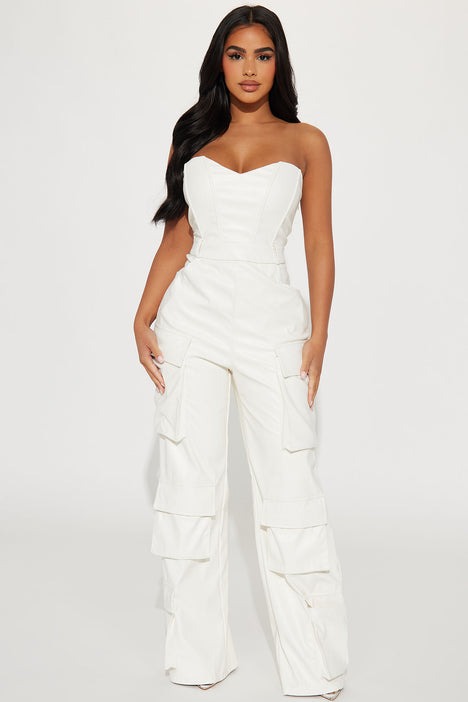 What Lovers Do White Strapless Wide-Leg Jumpsuit