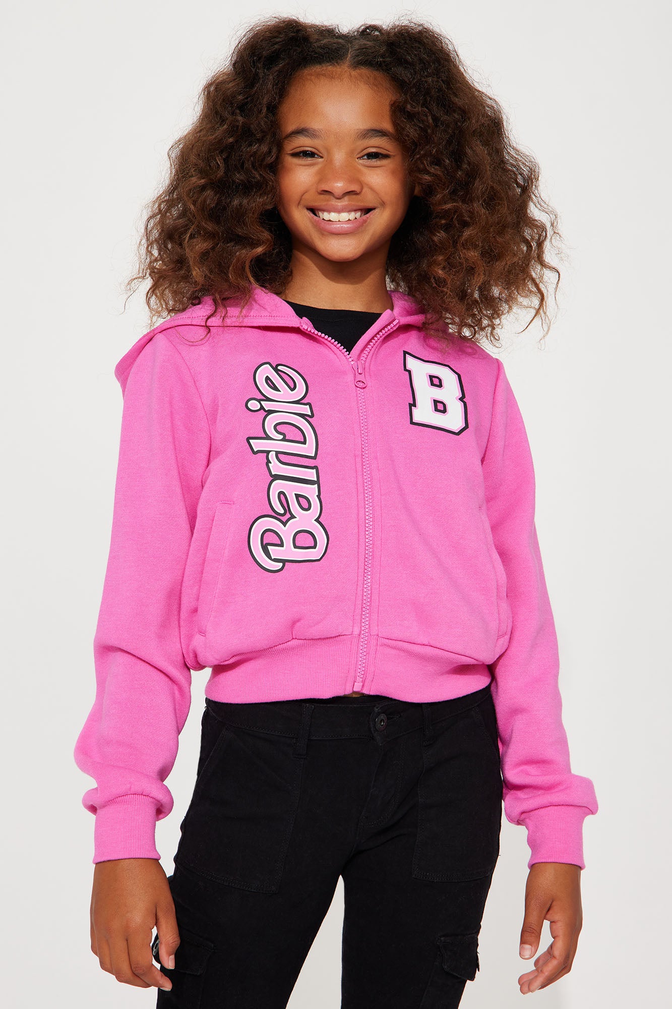 Mini Barbie 59 Zip Front Fleece Hoodie - Pink
