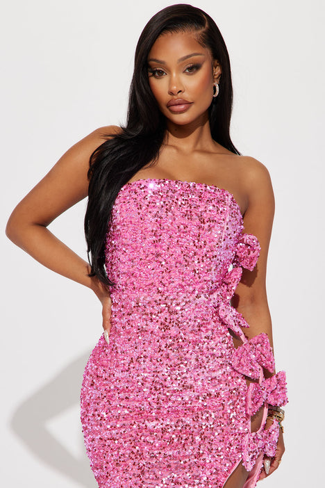 Fashion Nova, Dresses, One Shoulder Sequin Dress Hot Pink