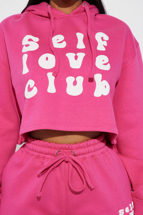 Pink Self Love Club Graphic Puff Print Oversized Hoodie