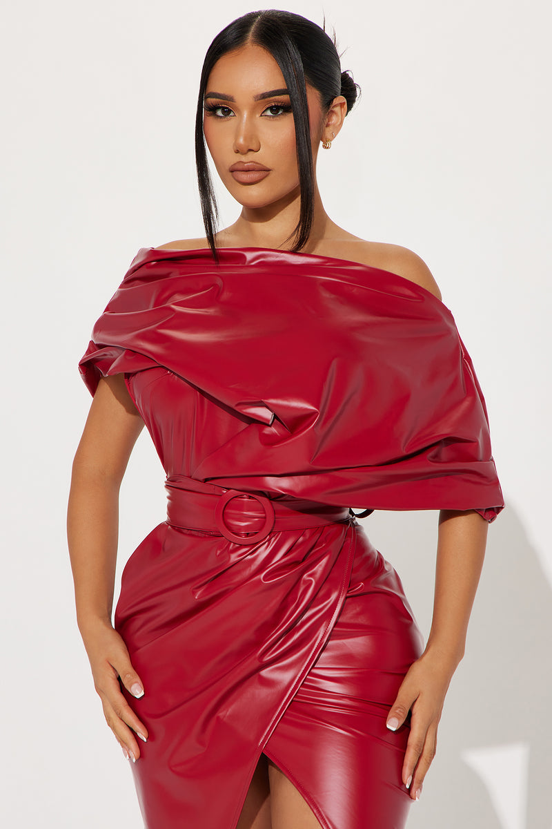 Layla Faux Leather Midi Dress Red Fashion Nova Dresses Fashion Nova 4146