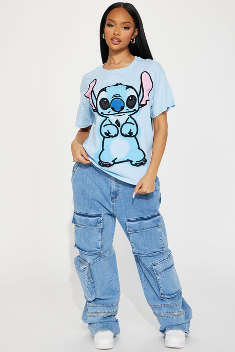 Disney Women Junior Stitch High-Low Hem T-Shirt & All-Over Print