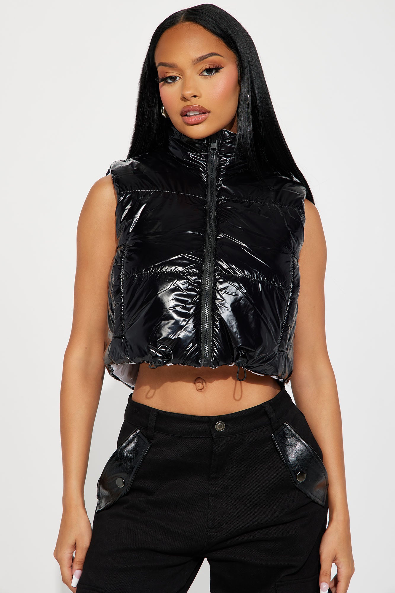 Black shiny puffer clearance vest