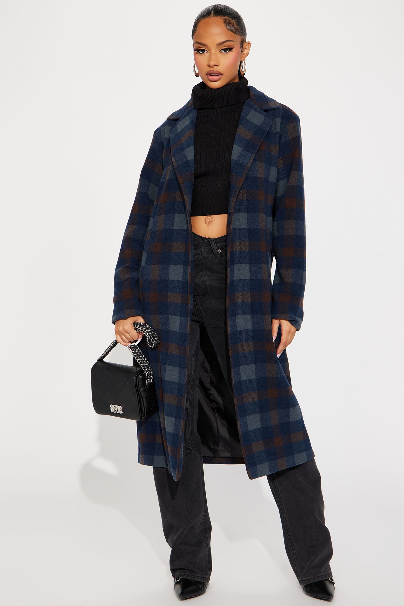 Blue plaid shop trench coat