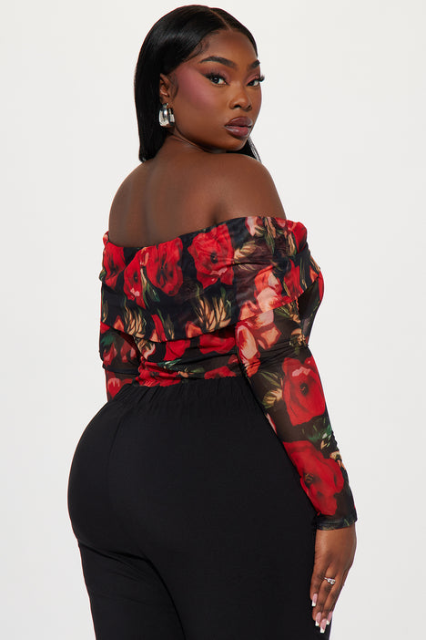 Hottest In The Room Mesh Bodysuit - Black/Red, Fashion Nova, Bodysuits