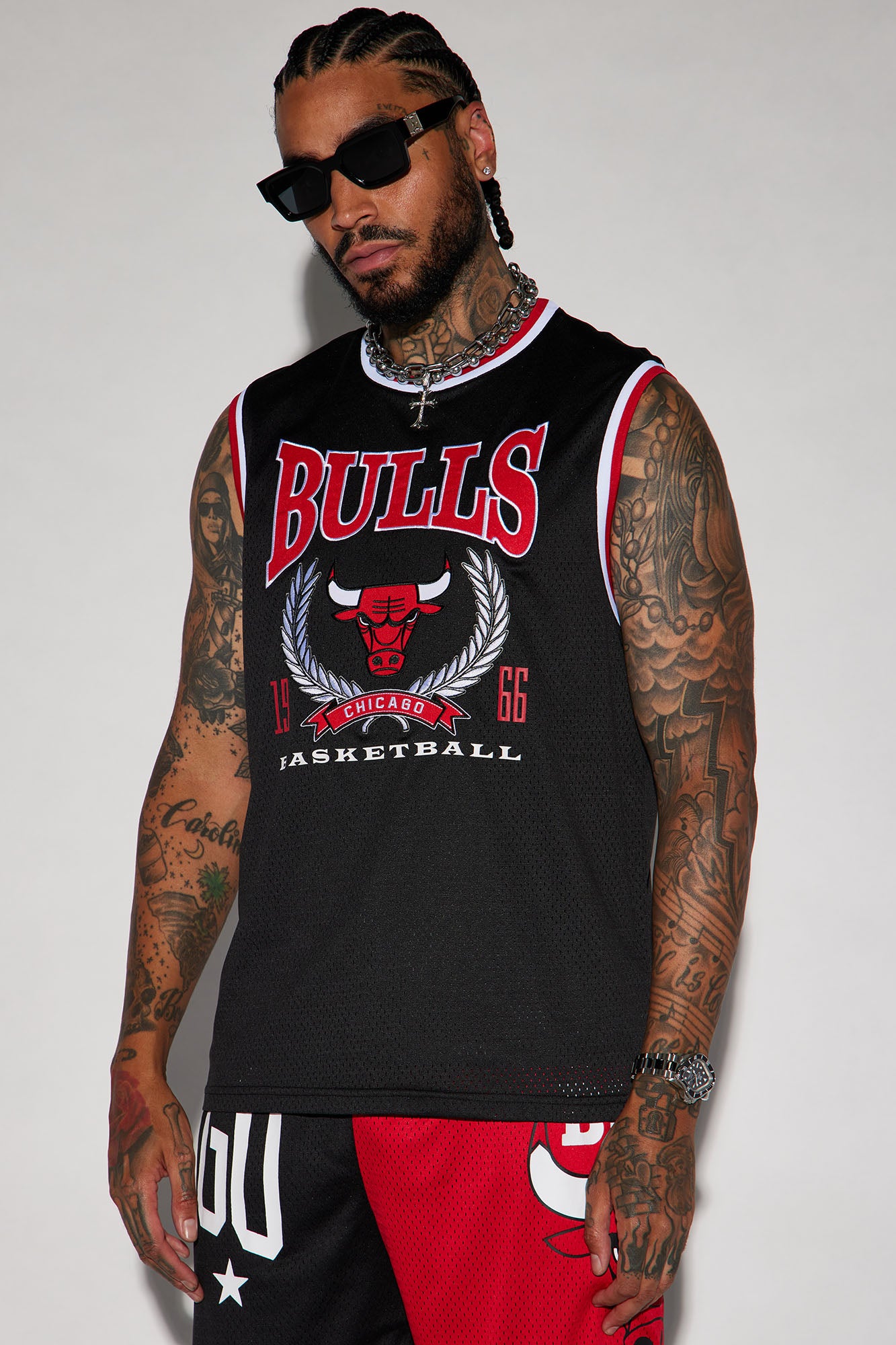 Chicago Bulls Print Black and Red Mesh Tank top Jersey