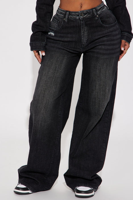 Womens Wide Leg Jean - Washed Black
