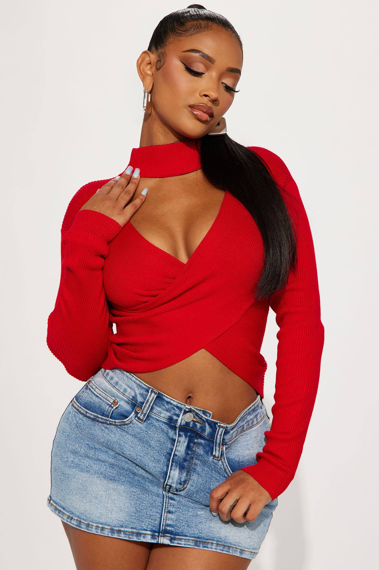 Geary Mock Neck Sweater Red Fashion Nova Sweaters Fashion Nova