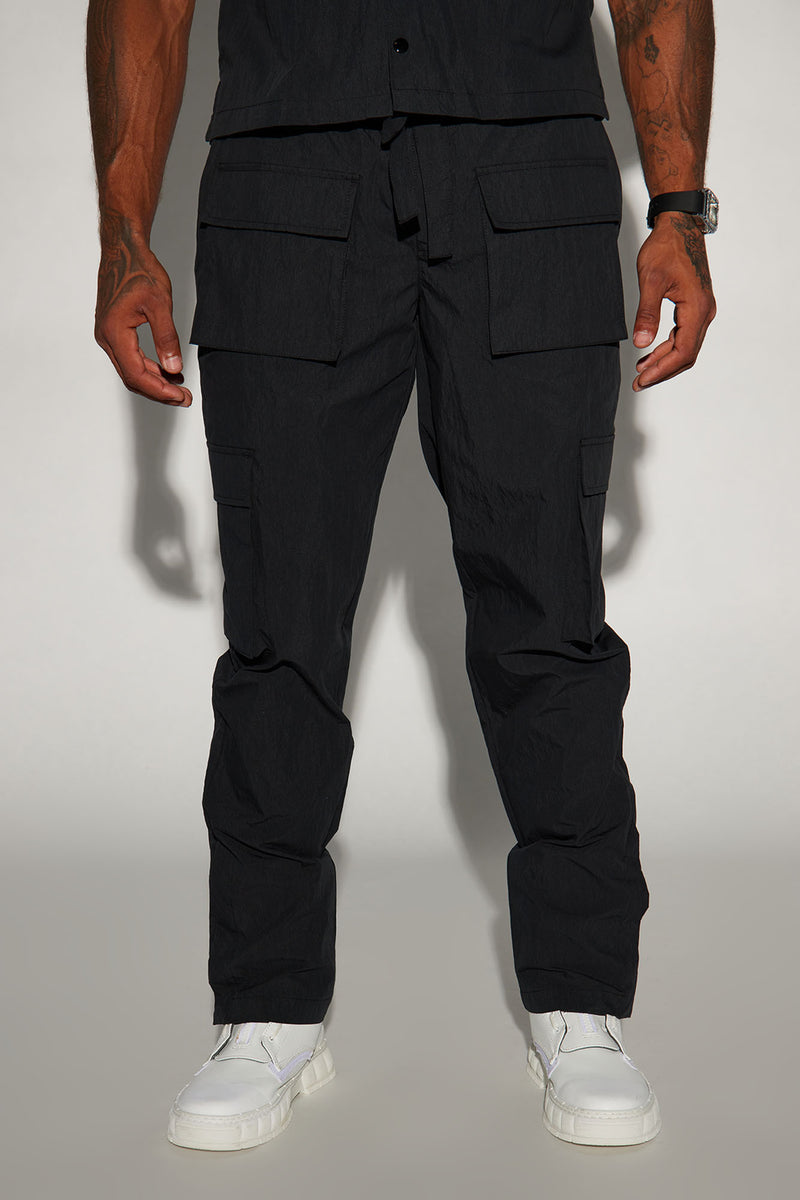 Lagos Textured Nylon Snap Cargo Pants - Black | Fashion Nova, Mens ...