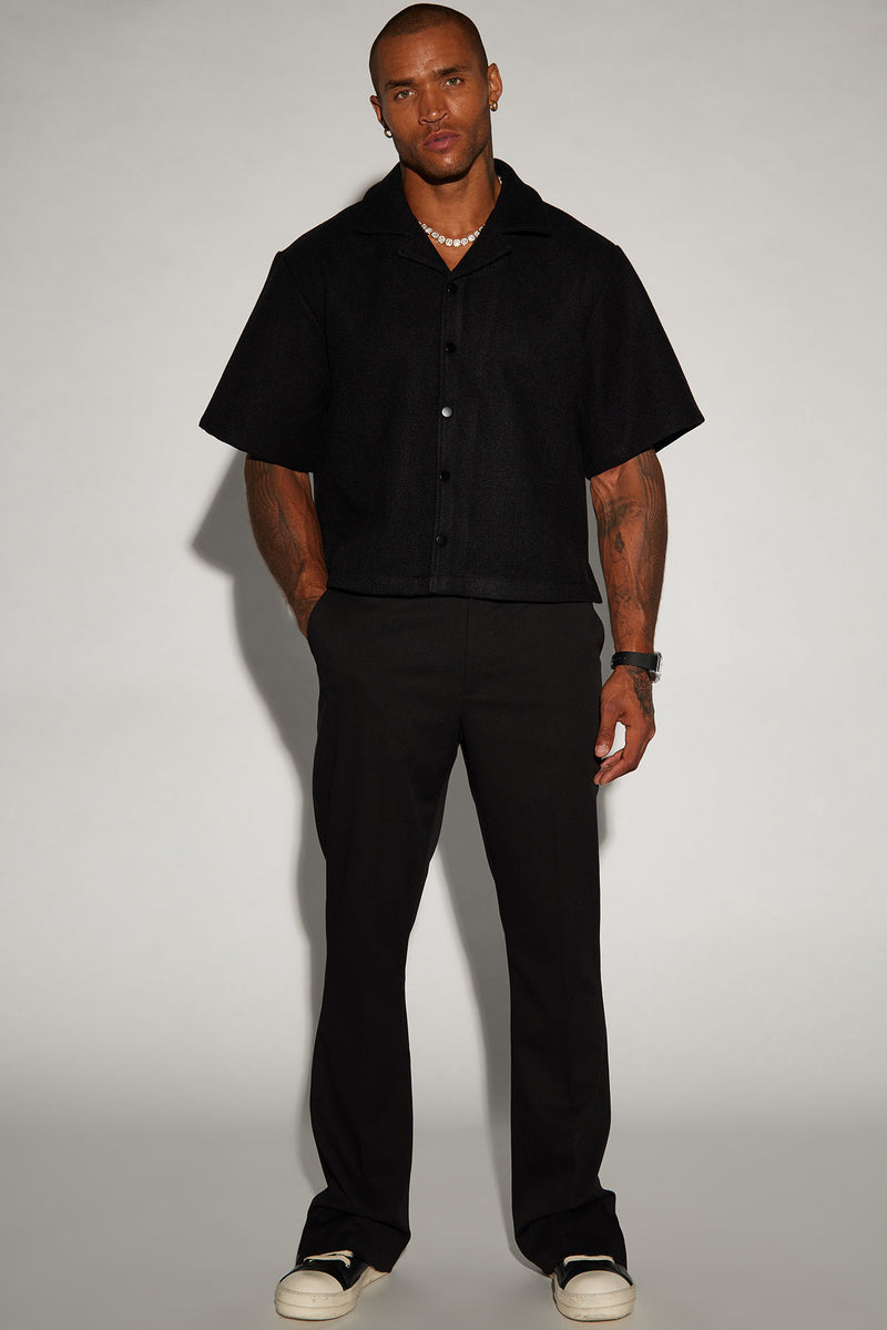 Wilder Textured Weave Cropped Button Up Shirt - Black | Fashion Nova ...