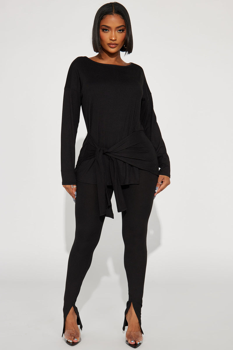 Kelly Tie Waist Legging Set - Black | Fashion Nova, Matching Sets ...