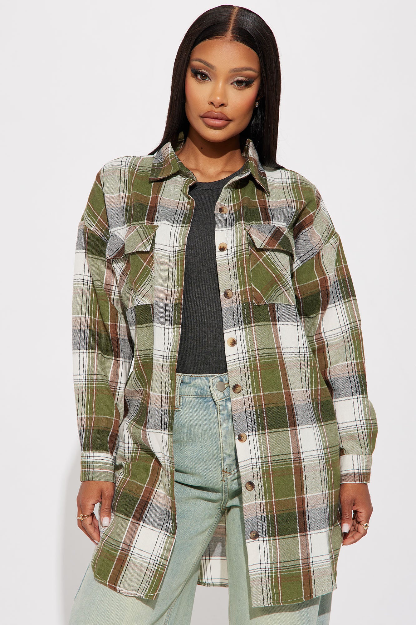 green and brown plaid shirt