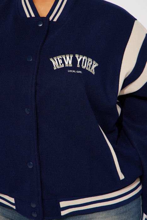 Women's Manhattan Babe Varsity Jacket in Navy Blue Size XL by Fashion Nova