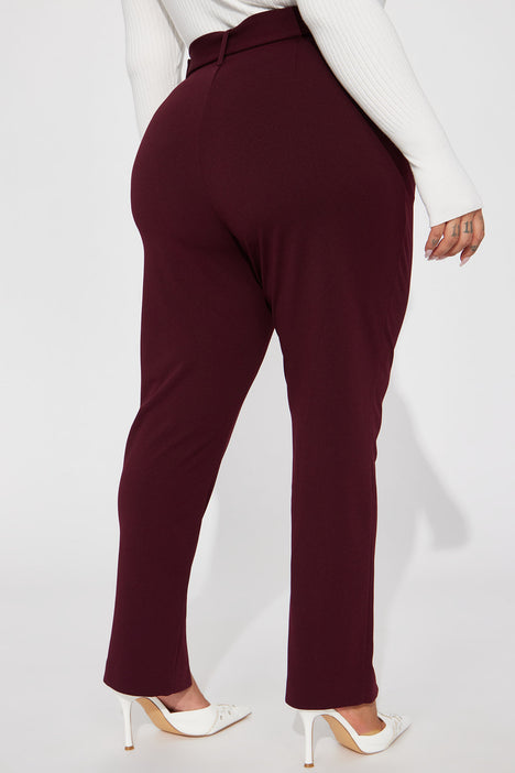 Buy Women Wine Belted Formal Trousers - Trends Online India - FabAlley