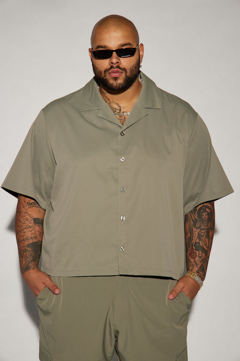 Milano Cropped Button Up Shirt - Olive, Fashion Nova, Mens Shirts
