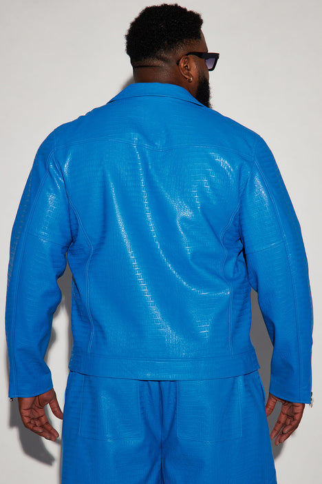 Men's Gotta Run Faux Crocodile Leather Moto Jacket in Cream Size 3XL by Fashion Nova