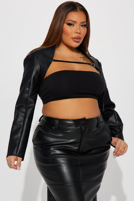 Off Roading Faux Leather Halter Top - Black