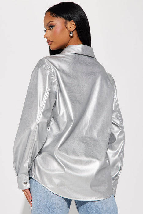 Other Worldly Faux Leather Shirt - Silver | Fashion Nova, Shirts