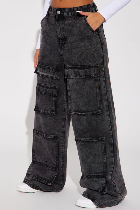 Keep It Real Non Stretch Cargo Jean - Black Wash