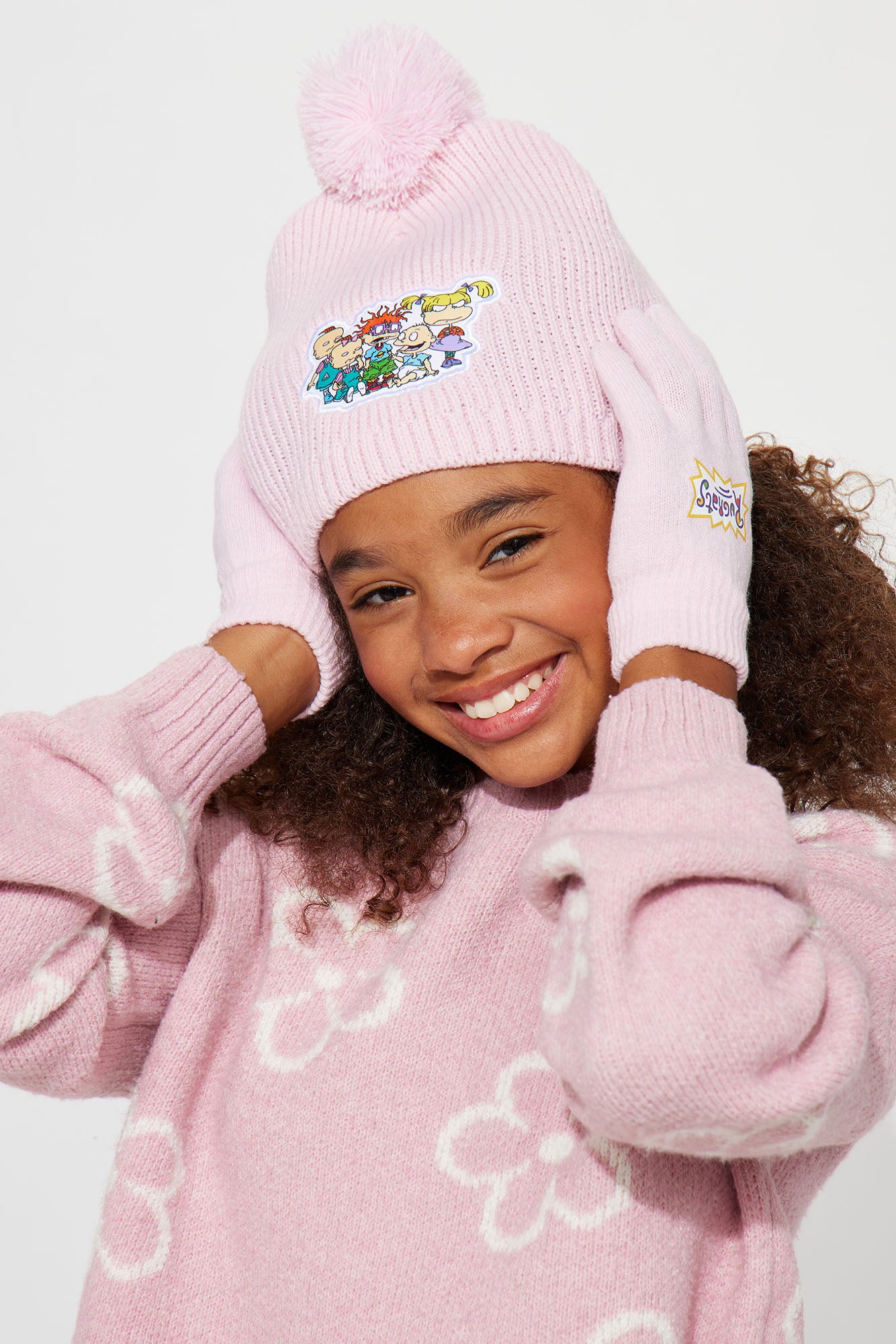 | Nova Set | Rugrats Beanie Kids - Pom Glove Pom Accessories Mini Fashion Fashion Nova, Pink And