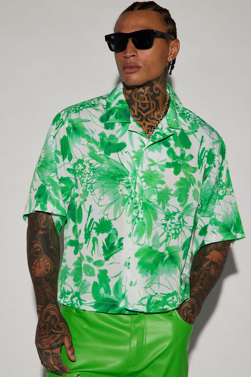 Botanical Cropped Button Up Shirt - Green | Fashion Nova, Mens Shirts ...