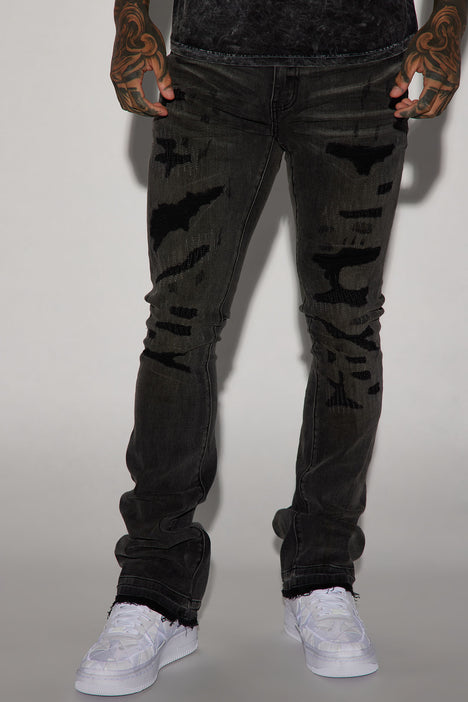 Put Me On Stacked Skinny Flare Jeans - Black Wash