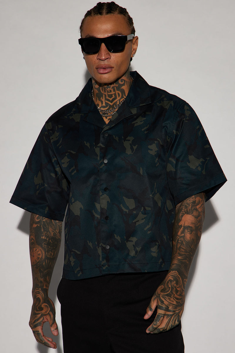 Night Opps Cropped Button Up Shirt - Camouflage | Fashion Nova, Mens ...