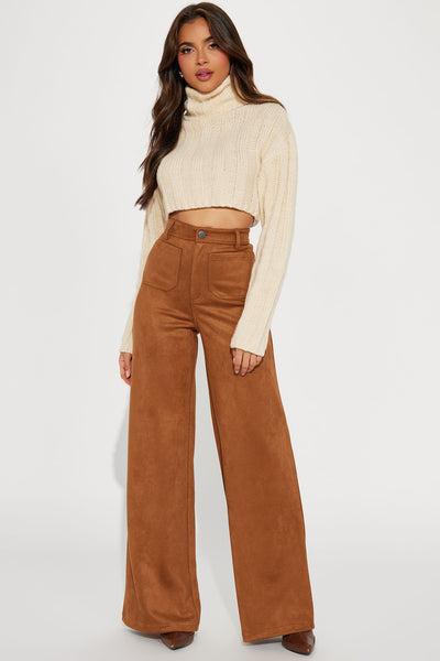 Call It Even Wide Leg Suede Dress Pants - Chocolate