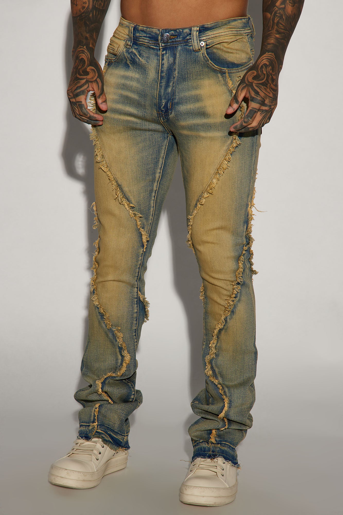 About Fray Stacked Skinny Flare Jeans - Black Wash