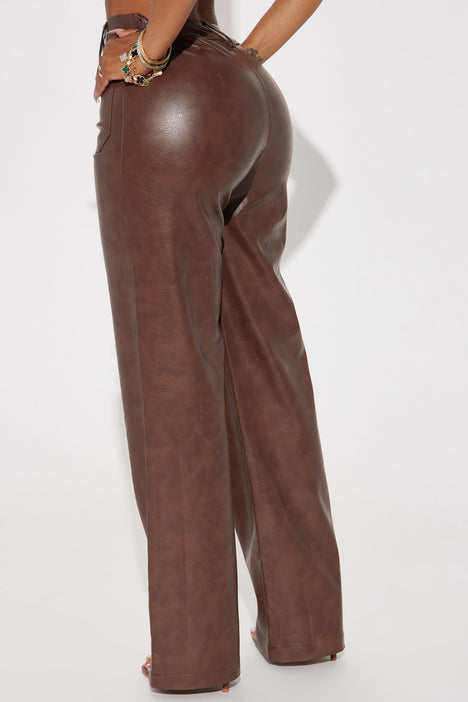 Weekend Warrior Washed Faux Leather Cargo Pant - Brown