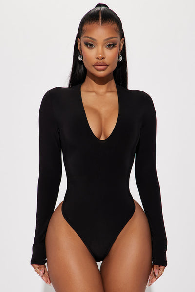 Take The Plunge Lined Long Sleeve Bodysuit - Nude
