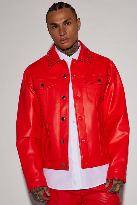 Men's Black Leather Biker Jacket | Red Striped Jacket