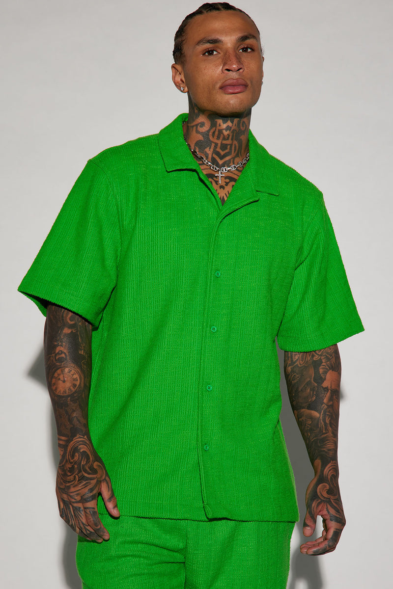 Dean Textured Short Sleeve Button Up Shirt - Green | Fashion Nova, Mens ...