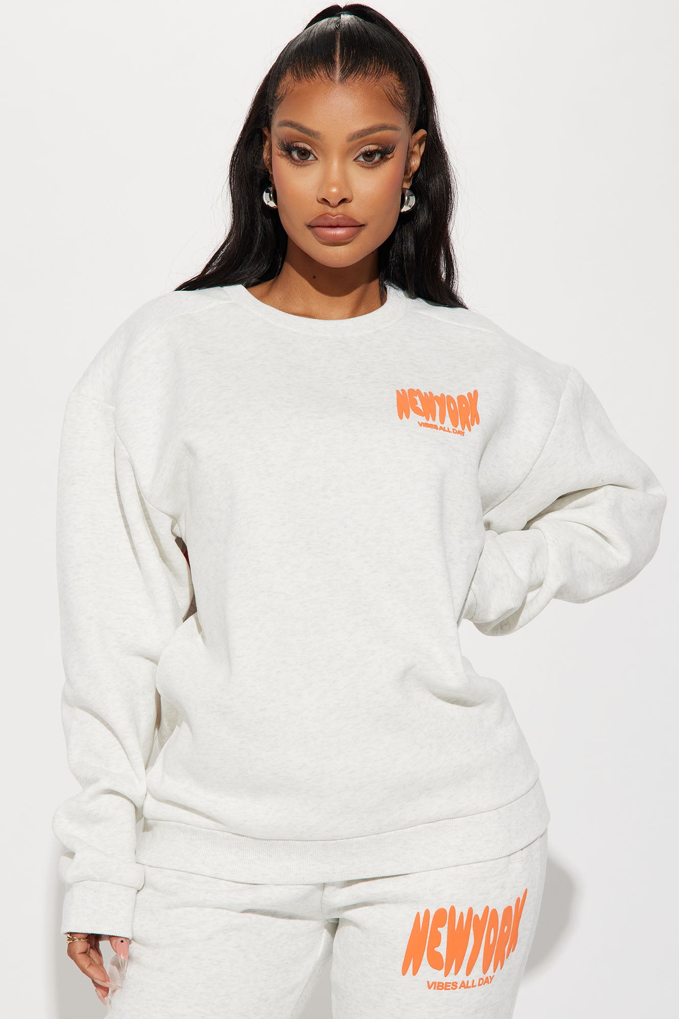 New York Puff Print Sweatshirt Heather - Tops Fashion and Screens Nova, | Nova Grey Bottoms | Fashion