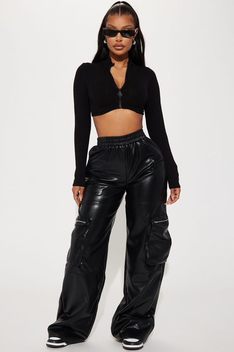 Nikita Ribbed Zip Up Top - Black | Fashion Nova, Basic Tops & Bodysuits ...